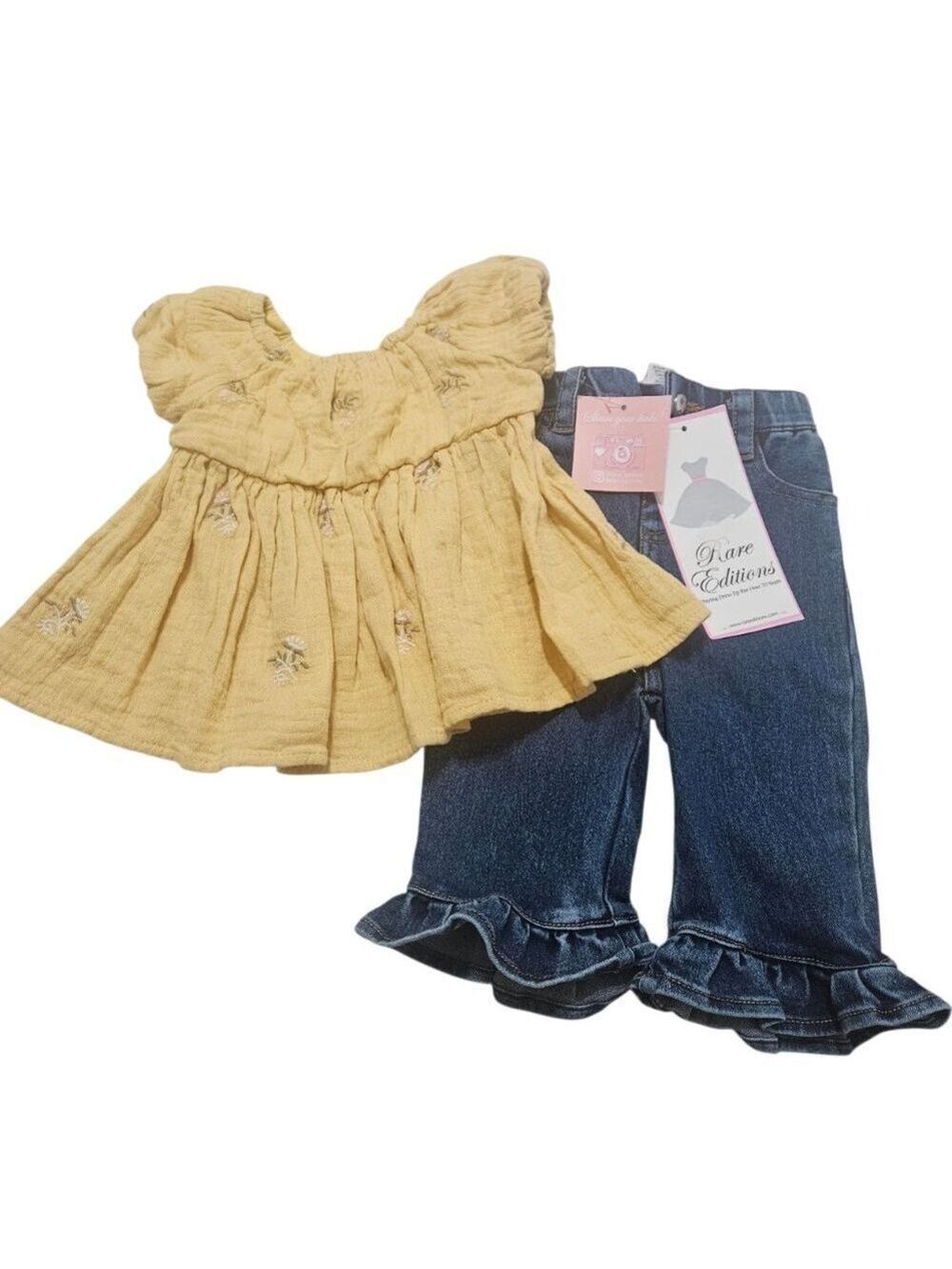 RARE EDITIONS Baby Girls Jeans 2 PC Set 6-9 Months
